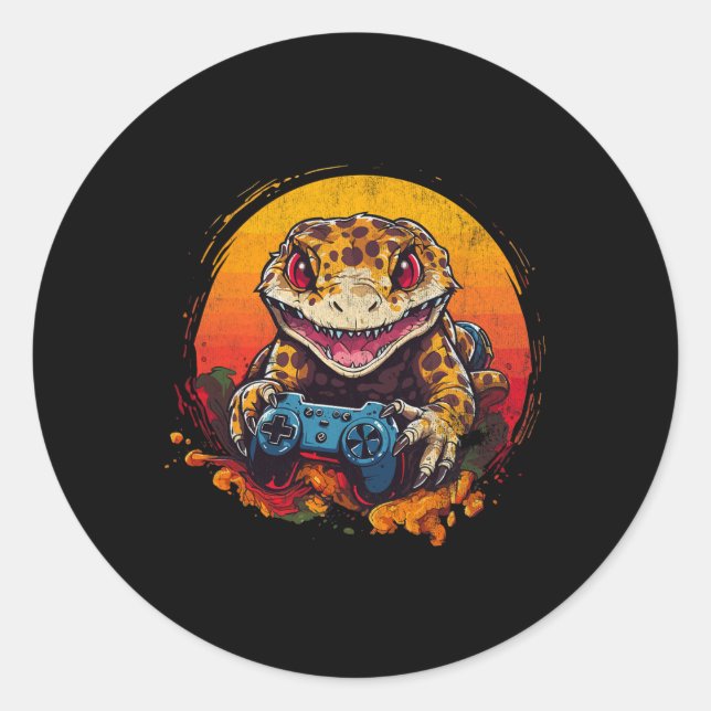 Sticker Rond Gecko Jouer Jeu Vidéo Lizard &amp; Reptiles Gam (Devant)