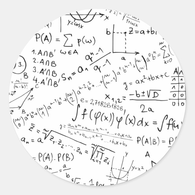 Sticker Rond Geek mathématique, Motif de résolution de problème (Devant)