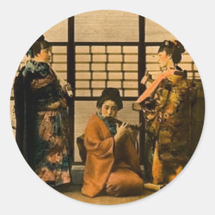 Sticker Rond Geisha Girls Magic Lantern Slide