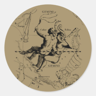 Sticker Rond Gemini Constellation Zodiac Hevelius circa 1690