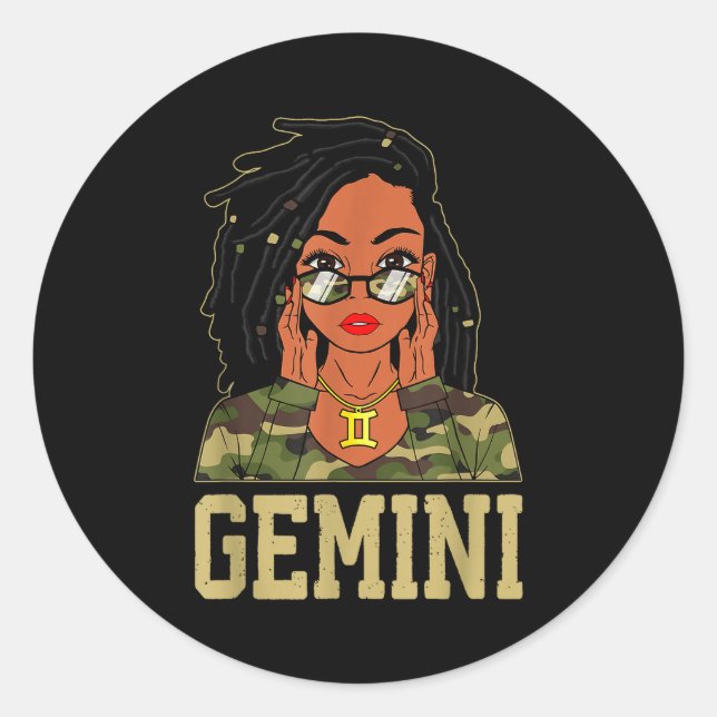 Sticker Rond Gemini Loc'd Hair Sy Black Woman Camo Melanin Girl (Devant)