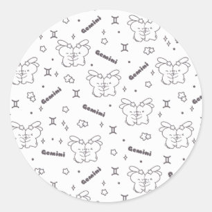 Sticker Rond Gemini Twin Bunnies Embrassez le Motif Zodiac