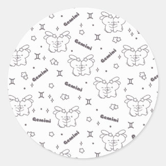 Sticker Rond Gemini Twin Bunnies Embrassez le Motif Zodiac