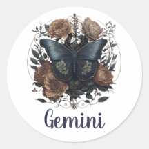 Gemini Zodiac Art Vintage avec texte bleu foncé