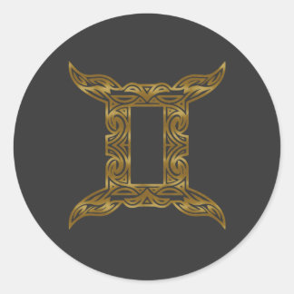 Sticker Rond Gemini Zodiac - Or Tribal