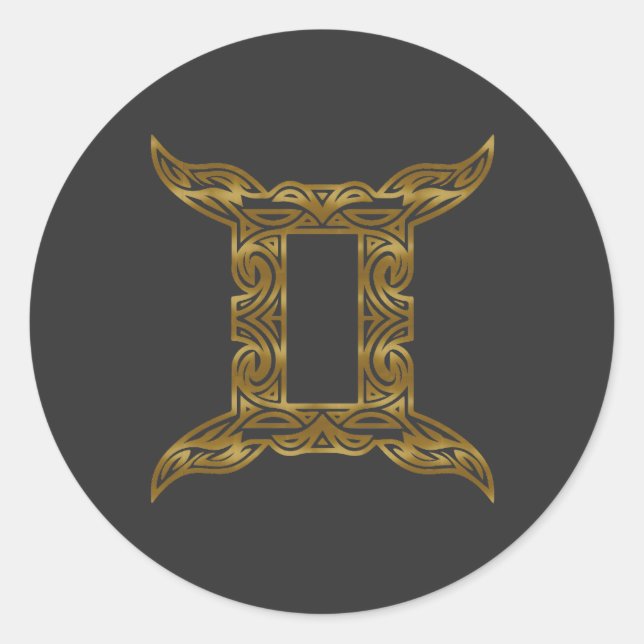 Sticker Rond Gemini Zodiac - Or Tribal (Devant)
