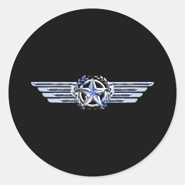 Sticker Rond Général Air Pilot Chrome Comme Star Wings Black (Devant)