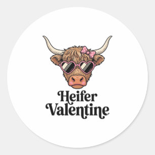 Sticker Rond Génisse Valentine Highland Cow Design Vintage_1