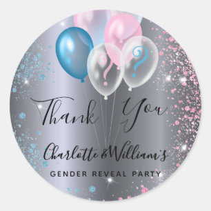 Sticker Rond Genre révéler la fête garçon fille bleu rose argen