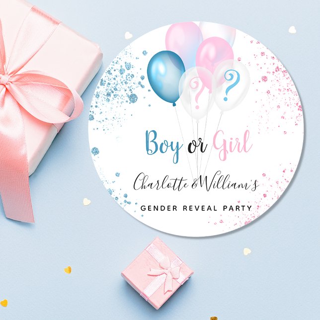Sticker Rond Genre révéler la fête garçon fille bleu rose parti (Créateur téléchargé)