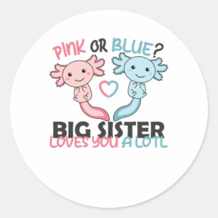 Sticker Rond genre révéler rose ou bleu Grande Soeur vous aime