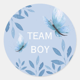 Sticker Rond Genre révéler Team Boy bleu aquarelle florale