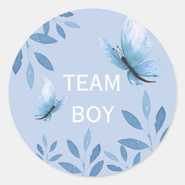 Sticker Rond Genre révéler Team Boy bleu aquarelle florale (Devant)