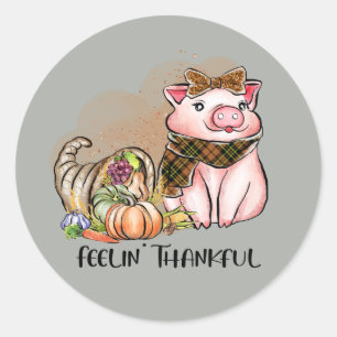 Sticker Rond gentil Thanksgiving porc reconnaissant