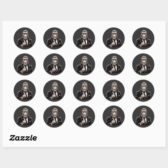 Sticker Rond Gentleman Sasquatch - Funny Bigfoot (Feuille)