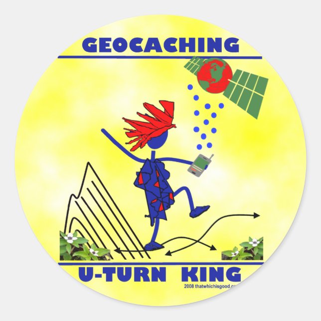 Sticker Rond Geocaching U Turn King (Devant)