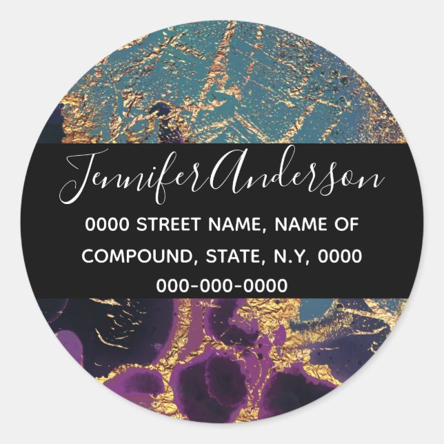 Sticker Rond Géode fausse or bleu violet texture marbre (Devant)