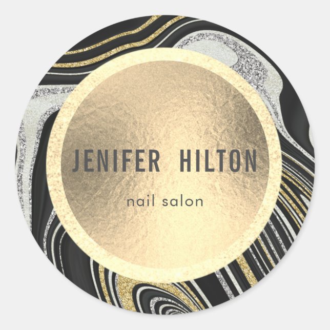 Sticker Rond Géode moderne contemporaine or argent (Devant)