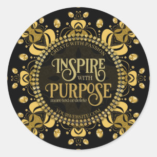 Sticker Rond Géométrie en or jaune noir Mandala