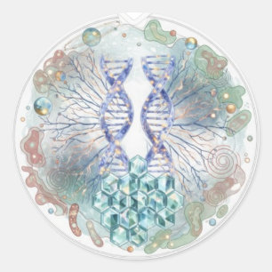 Sticker Rond Géométrie sacrée ADN Hélice Cristal Science Art