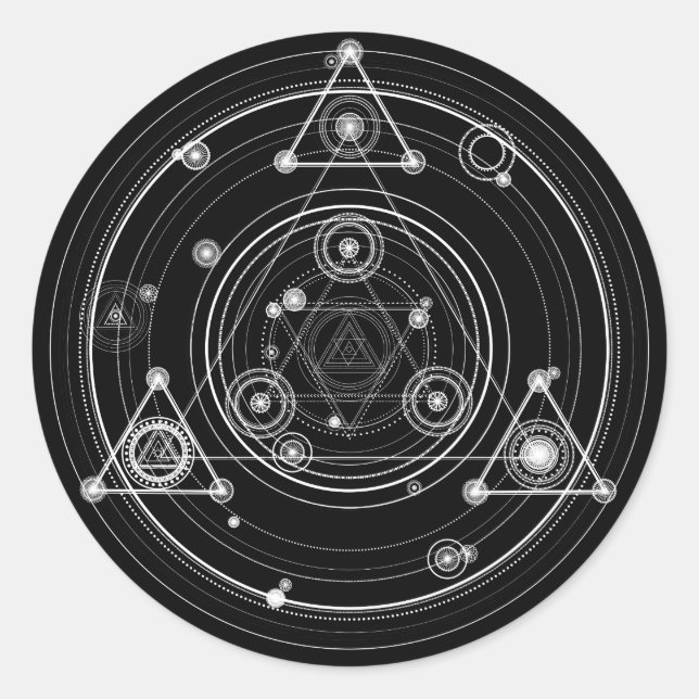 Sticker Rond Géométrie sacrée de style occulte foncé (Devant)