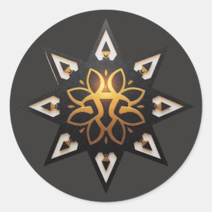 Sticker Rond 🌟 Géométrie Sacrée Mandala - Étoile dorée intempo