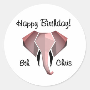 Sticker Rond Géométrie Tête d'éléphant Anniversaire Âge et nom