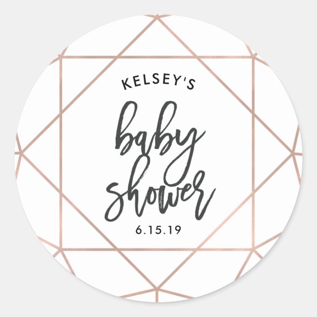 Sticker Rond Géométrique Rose moderne Faux | BABY SHOWER (Devant)