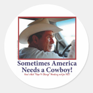 Sticker Rond George W. Bush dans le Casquette Cowboy