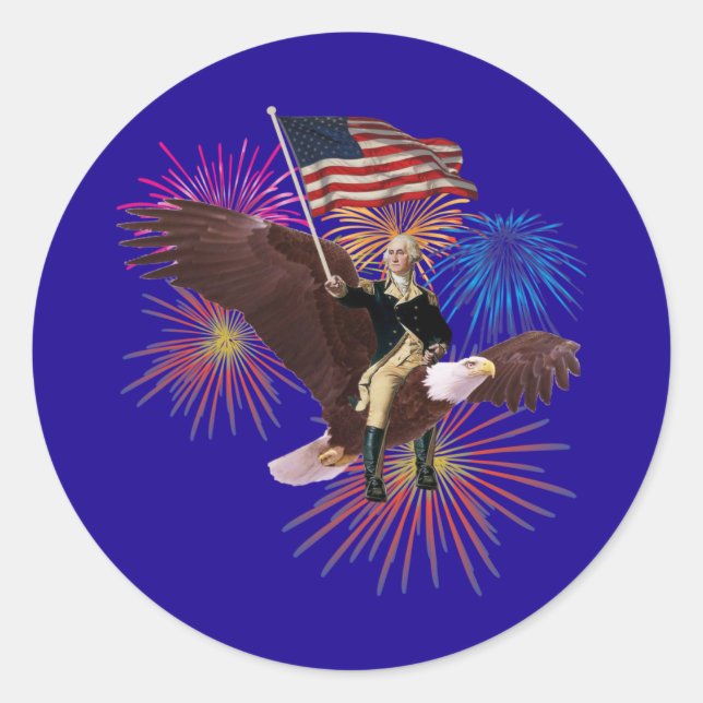 Sticker Rond George Washington chevauchant un aigle avec un dra (Devant)