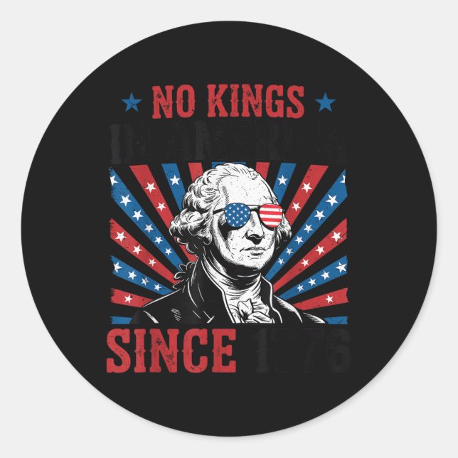 Sticker Rond George Washington Protest Sign Democracy No Kings  (Devant)