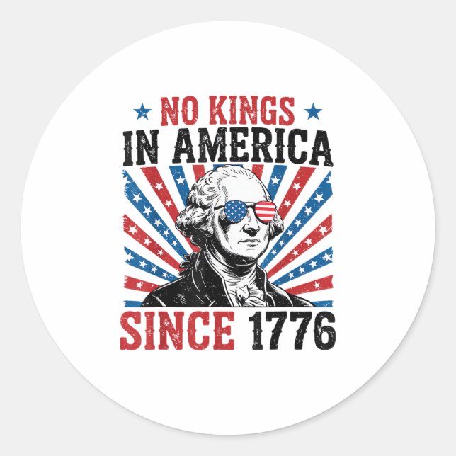 Sticker Rond George Washington Protest Sign No Kings In America (Devant)