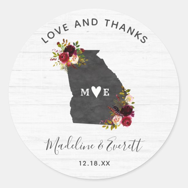 Sticker Rond Géorgie State Destination Russe Mariage Merci (Devant)