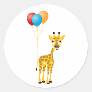Sticker Rond Gérafe drôle avec ballons colorés