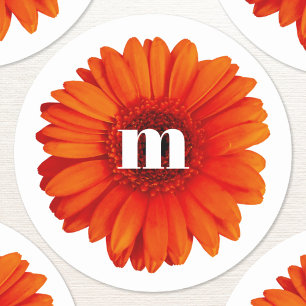 Sticker Rond Gerbera Daisy Monogramme initial