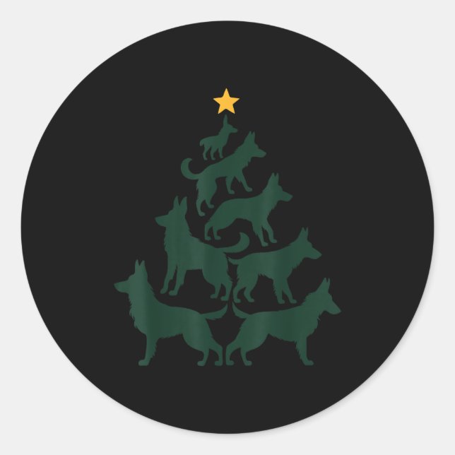 Sticker Rond German Shepherd Christmas Tree Funny Gsd Dog Mom D (Devant)