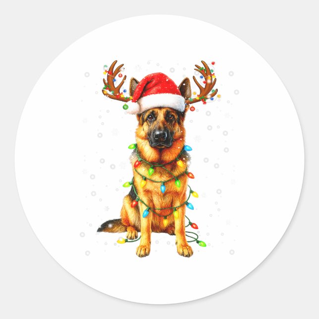 Sticker Rond German Shepherd Christmas Tree Lights Pajama Dog L (Devant)