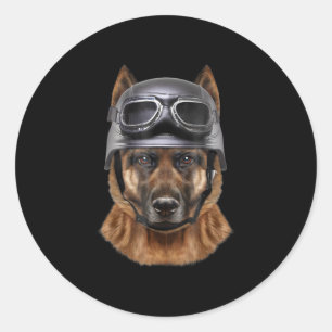 Sticker Rond German Shepherd Dog, Biker