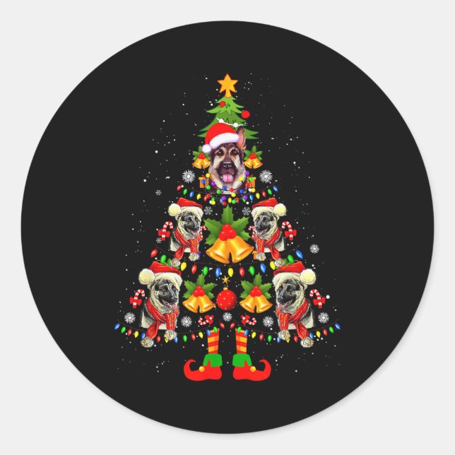 Sticker Rond German Shepherd Dog Santa Hat Christmas Tree Xmas  (Devant)