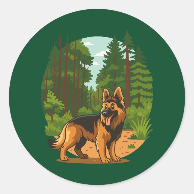 Sticker Rond German Shepherd Forest Adventure Dog  (Devant)