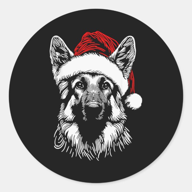 Sticker Rond German Shepherd Santa Hat Christmas Xmas Pajama Wo (Devant)
