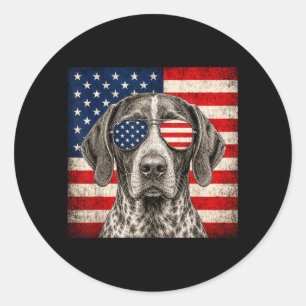 Sticker Rond German Shorthaired Pointer 4 juillet américain