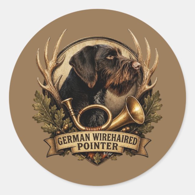 Sticker Rond German Wirehaired Pointer (Devant)