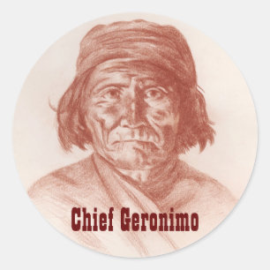 Sticker Rond Geronimo en chef, portrait historique indien