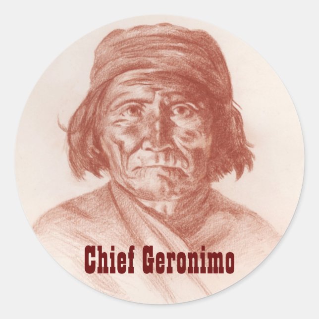 Sticker Rond Geronimo en chef, Portrait historique indien Apach (Devant)