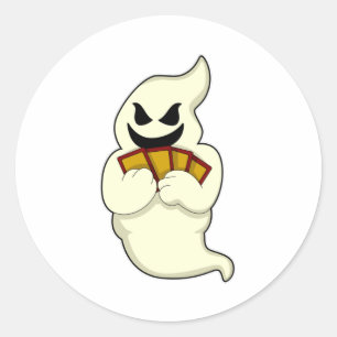 Sticker Rond Ghost at Poker avec cartes de Poker