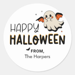 Sticker Rond Ghost Bat Happy Halloween