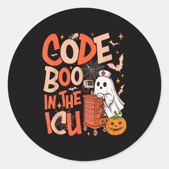 Sticker Rond Ghost Code Boo In The Icu Nursing Nurse Halloween  (Devant)