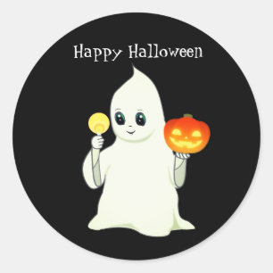 Sticker Rond Ghost et Citrouille d'Halloween mignon en noir