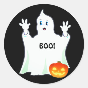 Sticker Rond Ghost et Citrouille d'Halloween mignon en noir